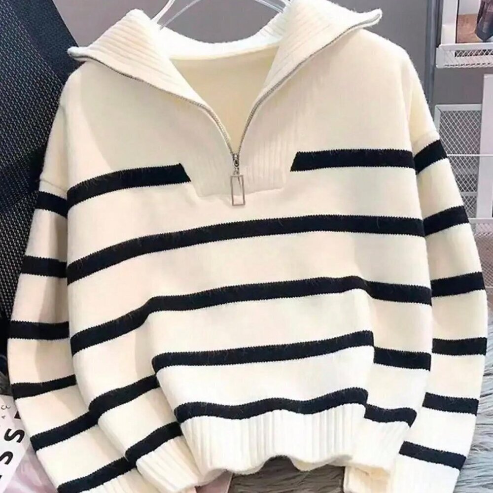 Casual Womens Striped Crew Neck Pullover Sweater Long Sleeve Top